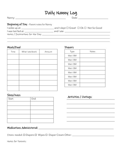 Printable Nanny Daily Schedule Template